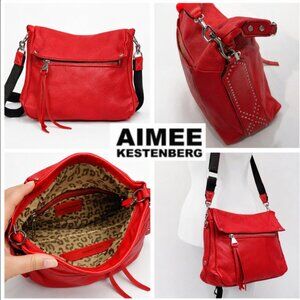 Aimee Kestenberg Red Pebbled Leather Crossbody Bag Multi-Way Studded Zip